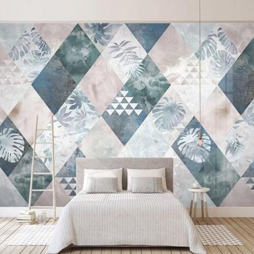 Custom Photo Nordic Modern Minimalist Plant Leaves Geometric TV Background Wall Painting Living Room Bedroom Mural Decor Paper