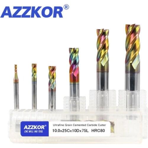 Milling Cutter Cutting Stainless Steel Alloy Coating Tungsten Steel Tool Cnc Maching Hrc80 Endmill Azzkor Top Kit Milling Tools