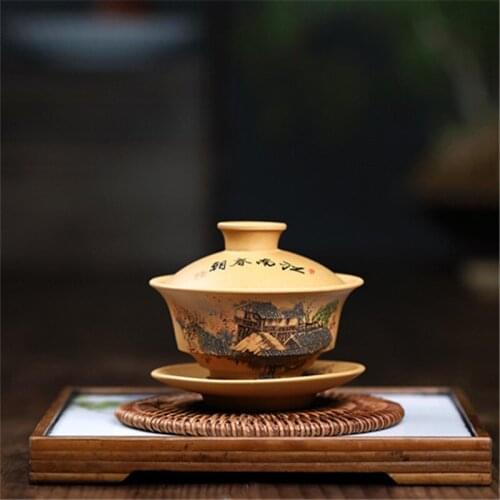 Jiangnan Cover Bowl Full Handmade Raw Ore Section Mud Yixing Purple Clay Pot 100ml Chinese Household Tea Set Accessories
