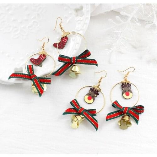 Kawaii Santa Earrings Grand Circle Bowknot Golden Bells Christmas Hoodies Cartoon Deer Snowman Women Girls’ Holiday Gifts