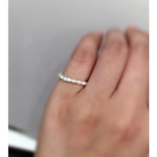 1-2MM Natural fresh water pearl tail ring rice shape tiny pearl fashion women jewelry simple pearl ring