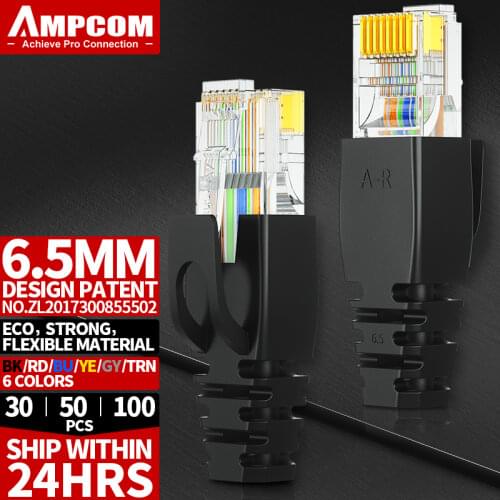 AMPCOM 50/100PCS RJ45 Ethernet Network Cable Strain Relief Boots Cable Connector Plug Covers for CAT8 CAT7 CAT6A CAT6 CAT5E CAT5