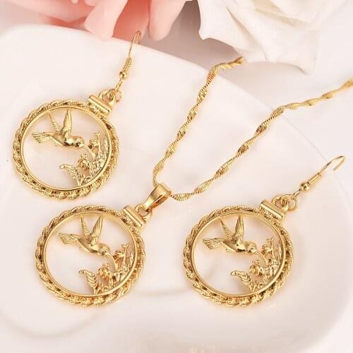 Dubai India Africa tobago bird Sets goldpendant necklace drop Ear ring earrings Jewelry Set for women Wedding Bijoux gifts