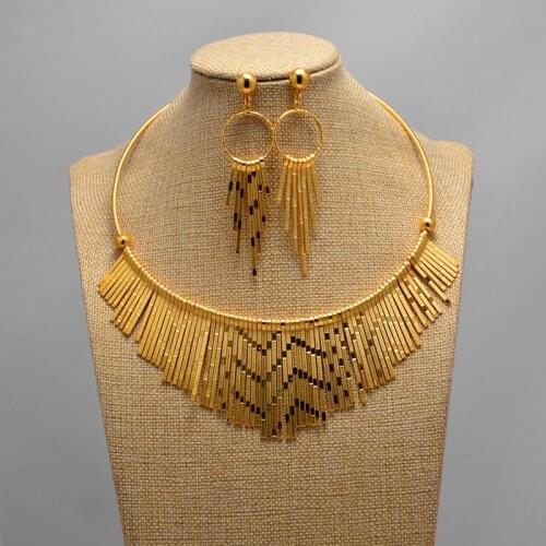 Dubai wedding Gold Color jewelry sets dubai women Women African Necklace Earrings Party Wedding Bridal Accessories Bride Gift