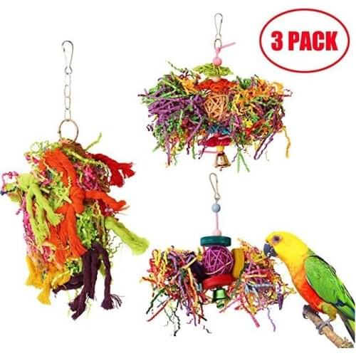 LHXMAS PET TOYS Parrot bite toy Toy bird Brushed color building blocks nibbling string Cotton string swing 3Set