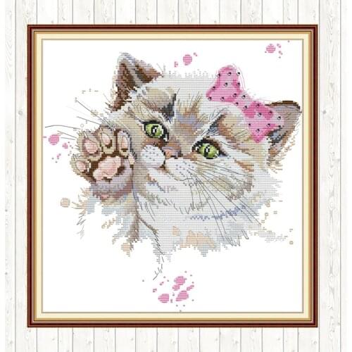 Cute Cat Printed Painting Animal Cross Stitch Embroidery Kit 14CT 11CT Counted Canvas Embroidery Kit DIY Handmade Needlework Set