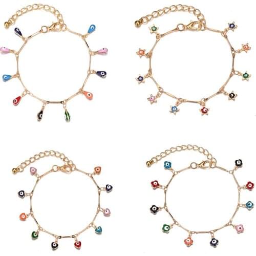 New Fashion Lucky Turkish Evil Eye Enamel Bead Bracelets for Women Men Heart Clover Star Evil Eye Charm Bracelet Fine Jewelry