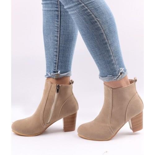2020 New Women Shoes Retro Suede Mid Heel Ankle Boots Chic Female Block Heels Casual Botas Mujer Booties Feminina W20-14