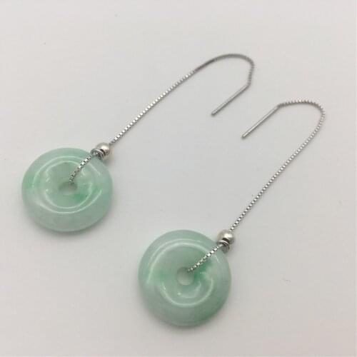 New beautiful Natural Stone 100% AA Light Green Peace buckle Tibetan Silver Earrings around 12-14MM