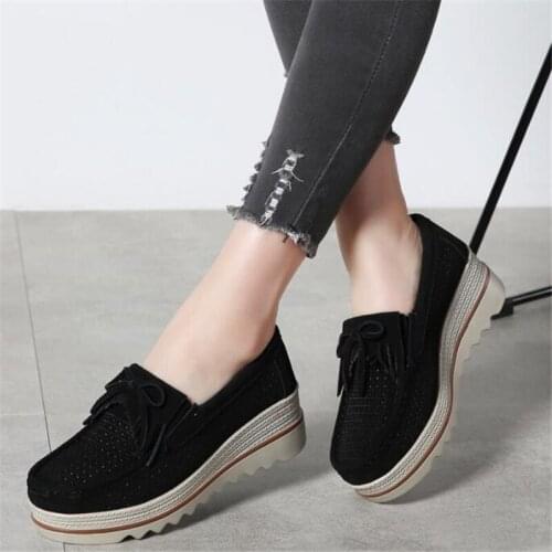 New autumn Women shoes platform Shoes Suede Genuine leather Shoes Ladies Casual Loafers Slip On platform shoes Size 35-42 6cm