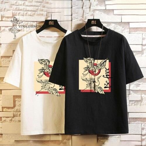 CraneT-shirts Kimono Japanese Men Short-Sleeved Embroidered Japan Harajuku Short Trouser Asian Yukata Haori Cardigan Costumes