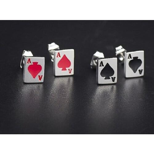 Lucky Poker Peach Heart Studs Earrings Mini Titanium Steel Studs Earrings Street Mens and Womens Gothic Punk Hip Hop Jewellery