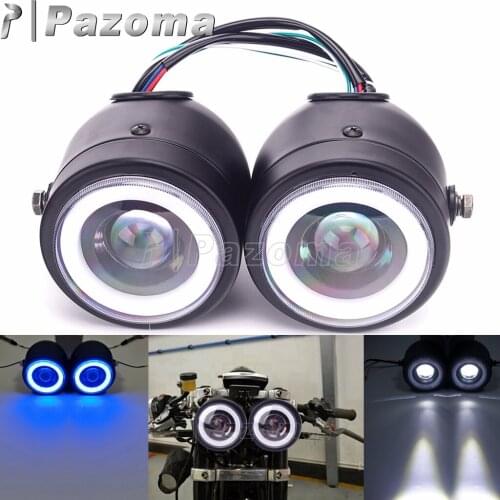 Retro Motorcycle LED Headlamp Twin Headlight High&Low Beam Front Running Light for Chopper Bobber Custom Cafe Racre Street Bike