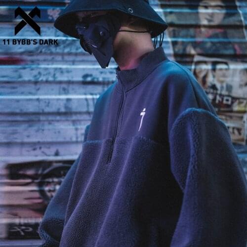 11 BYBBS DARK Tactical Harajuku Hoodie Men Patchwork Lambswool Winter Cotton Pullover Hip Hop Streetwear Hoodie Sweatshirt Man