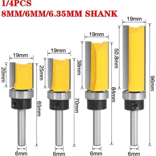 6mm/6.35mm Shank Template Trim Hinge Mortising Router Bit With Bearing Straight End Mill Trimmer Cleaning Flush Router Bit Wood