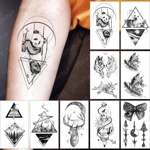 Waterproof Temporary Tattoo Sticker Small Dog Pig Panda Animal Flash Tatoo Sky Cat Arm Wrist Fake Tatto For Body Art Women Men