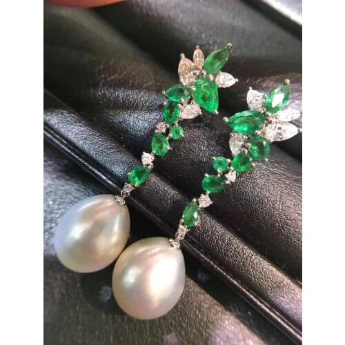 D115 Pure 925 Sterling Silver 11-9mm Fine Jewelry Fresh Water White Pearls Dangle Earrings for Women Fine Pearl Earrings