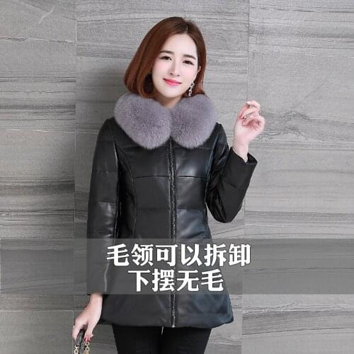 Winter Genuine Leather Jacket Women Duck Down Jacket Female Natural Fox Fur Collar Coat Real Sheepskin Coats Hiver HSH34