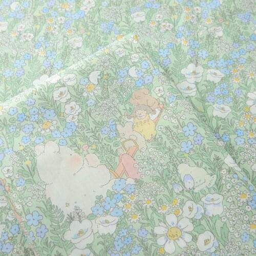 140x50cm 80s Plant Idyllic Fresh Grass Digital Printing Pure Cotton Fabric, Making Clothing Skirt Flower Children Dress Cloth