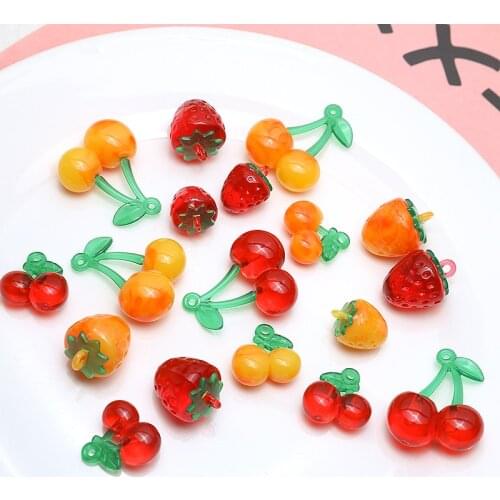 20pcs New Creative sweet fruit strawberry cherry Earrings For Girls Cute resin pendant diy jewelry headdress pendant material