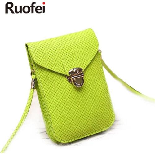 2017 Fluorescence Colors Women Mobile Phone Bags Fashion Small Change Purse Female Woven Buckle Shoulder Bags Mini Messenger Bag