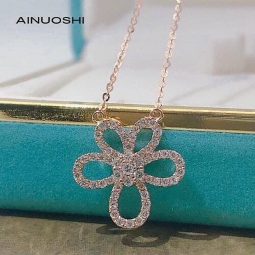 AINUOSHI Handmade 18K Gold 0.40ct Real Diamond Flower Necklace Popular Jewelry of The Year Suitable Womens Daily Wear 18