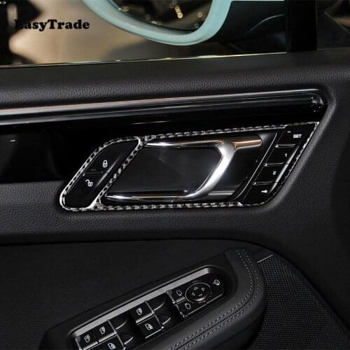 For Porsche Macan Accessories Carbon Fiber Car Interior Door Handle Cover Decorative Frame Door Bowl Trim Sticker 2015-2018