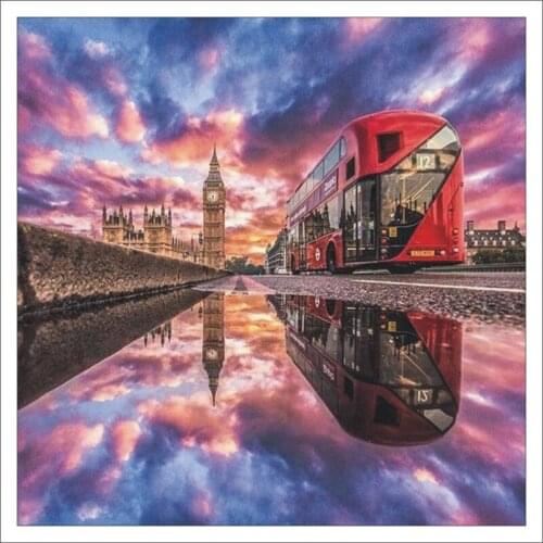 Full Diamond Embroidery 5D DIY Diamond Painting Cross Stitch Landscape Painting Bus Mosaic Gift T093