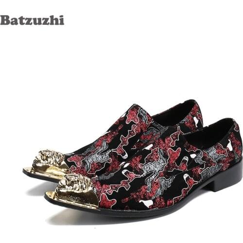 Batzuzhi New Design Men Shoes Personality Golden Metal Toe Leather Dress Men Shoes for Business and Party/Wedding Zapatos Hombre