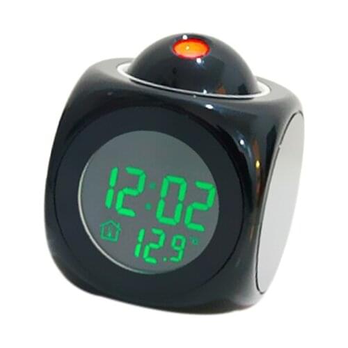 Alarm Clock Multi-function Digital LCD Voice Talking LED Projection Black