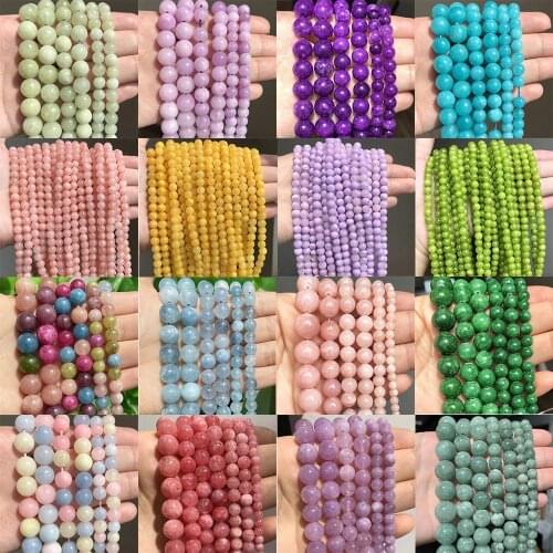 Natural Stone Beads 4-12mm Aquamarines Coral Jades Chalcedony Angalite Round Loose Beads for Jewelry Making Diy Bracelet 15