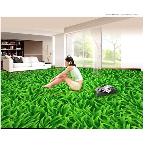 Home Decoration waterproof wall murals 3D stereoscopic floor green lawn pvc wallpaper 3d floor tiles