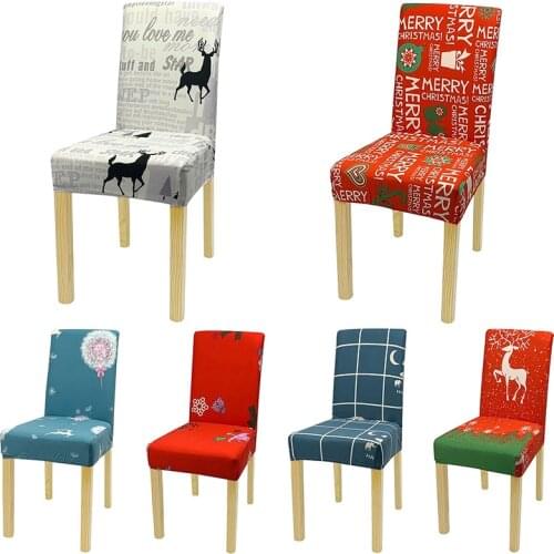 Xmas Elastic Dining Room Seat Chair Covers Christmas Chair Cover Stretch Slipcovers For Christmas Banquet Party Decor Slipcover