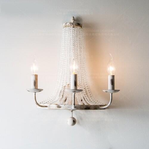 French wall sconces light vintage white wall lamps crystal bead wall lighting fixtures retro/antique wall lamps in bedroom foyer