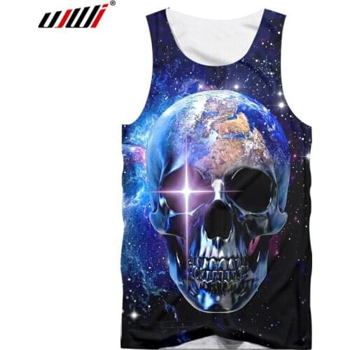 UJWI New Sleeveless Shirt Man Oversized O-Neck Tank Top Print Universe Space Earth Skull Summer Clothes Casual Dropship