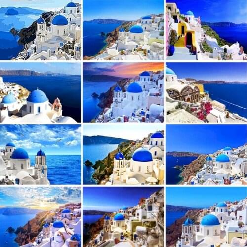 GATYZTORY Diy Painting By Numbers Santorini Village Landscape Picture By Number Home Living Room Wall Decor Artcraft 40x50CM