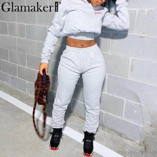 Glamaker Letters print hoodies 2 piece suits 2020 new winter autumn sportwear sweatshirts and trousers Women casual sets
