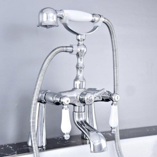 Chrome Brass Deck Mounted Bathroom Tub Faucet Set with 1.5M Handheld Shower Spray Head Bath Mixer Tap 2tf763