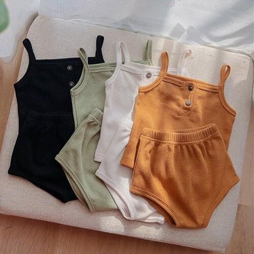 2021 Summer Baby Clothing Set Solid Boys Clothes Solid Camisole and Shorts 2 Pcs suit