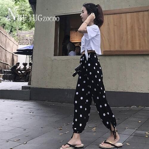2020 Summer New Plus Size Polka Dot Women Pants Ankle Length Lantern Female Trousers