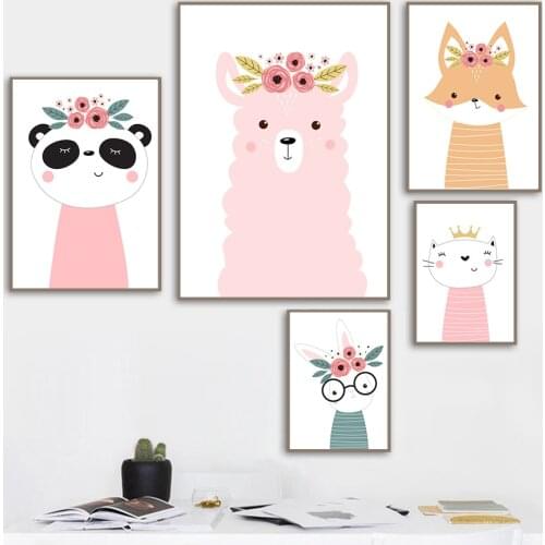 Lovely Animal Cartoon Bear Panda Nordic Canvas Painting Decor Home Poster Kids Room Print Fox Poster Wall Art Poster Painting