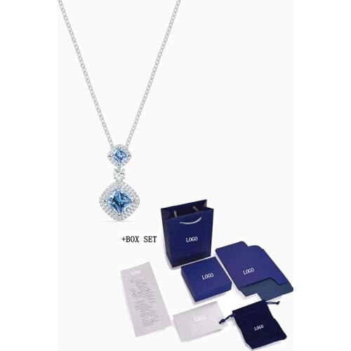 New Angelic Necklace Elegant And Charming Light Blue Square Crystal Decoration Female Romantic Jewelry