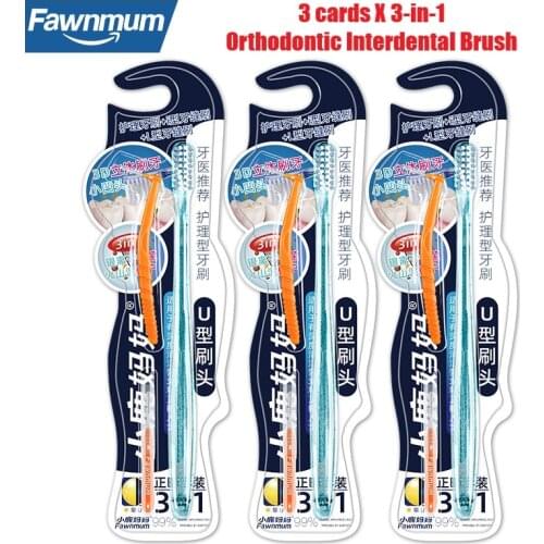 Fawnmum 3x(3 in 1) Orthodontic Toothbrush + I-Shape + L-Shape Interdental Brush Orthodontic Special Clean Teeth Oral Care Kit