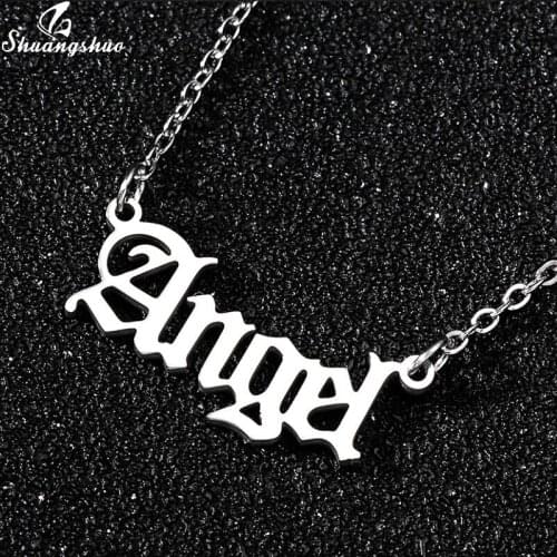 Punk Angel Girls Necklace Baby English Necklace Letter Pendants Stainless Steel Mother Girlfriend Lover Jewelry