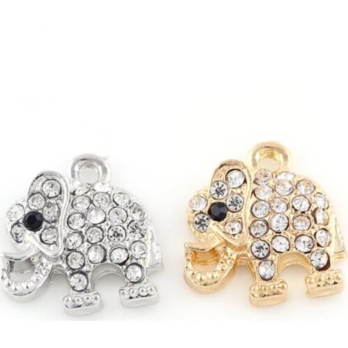 20pcs/lot 17*16mm Fashion Silver Gold Mixed Rhinestone Charms Animal Elephant Charms Pendant For Bracelet DIY Jewelry Making