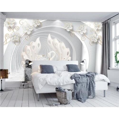 Beibehang Custom Wallpaper Home Decorative Background Mural 3D White Jewelery Flower Swan Stereo TV Wall mural 3d wallpaper