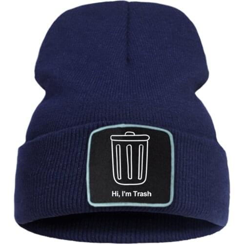 Trash Can Logo Funny Print Beanie Hat Sport Creativity Bonnet Cap Wool Cotton Street Knitted Caps Unisex Fashion Skullies Hats