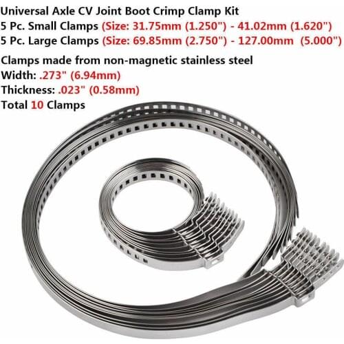 10Pcs Universal Stainless Steel Axle CV Joint Boot Crimp Clamp Kit Driveshaft CV Boot Clamp 31- 41mm 70- 127mm Adjustable