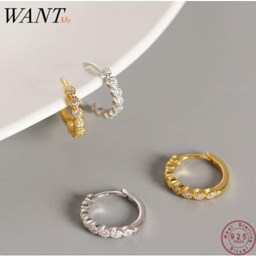 WANTME Real 100% 925 Sterling Silver Pave Crystal Zircon Simple Round Studs Earrings for Women Femme Office Jewelry Accessories