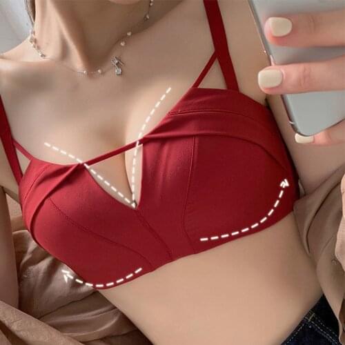 Push Up Deep V Gather AB Cup Bras for Women Red Crop Top Bh Sexy Brassiere Girl Lingerie Plus Size 2021 New Female Intimate Thin